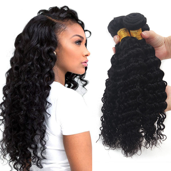 3 Pcs Deep Wave Brazilian Virgin Hair Weave Bundles Grade 7A Deep Curly Peruvian Mongolian Malaysian Indian Human Hair Extensions