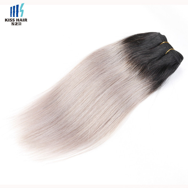 300g Two Tone T 1B Silver Grey Ombre Human Hair Weave Good Quality Colored Brazilian Silky Straight Hair Extensions Peruvian Indian Hair