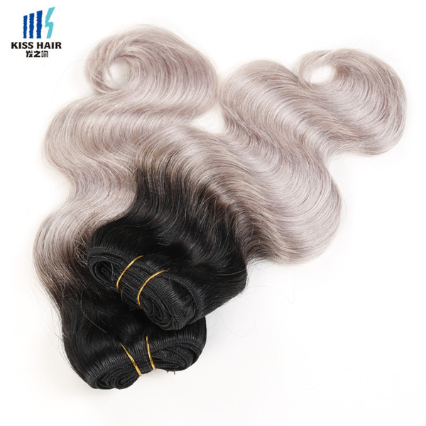 2/3/4 Bundles T 1b Grey Two Tone Ombre Human Hair Weave Bundles Body Wave Colored Brazilian Peruvian Indian Virgin Hair Extensions