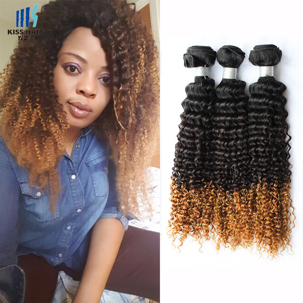 9A High Quality Afro Kinky Curly Hair T 1b 4 27 Ombre Human Hair Extensions 3 Bundle Mongolian Kinky Curly Remy Hair