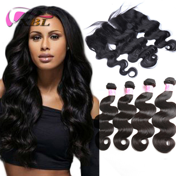 xblhair body wave bundles and lace frontal virgin body wave remy human hair extensions lace frontal size 13*4.5