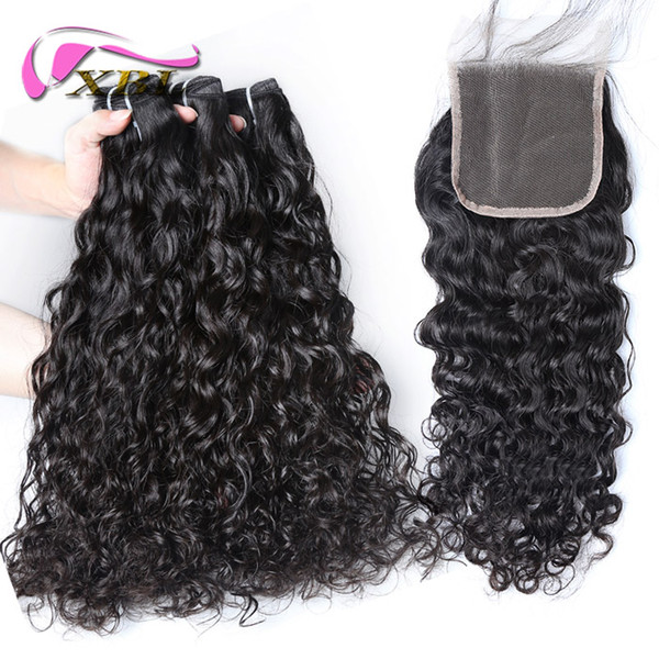 xblhair water wave brazilian hair 3 bundles remy human hair extensions and 4by4 top lace closure