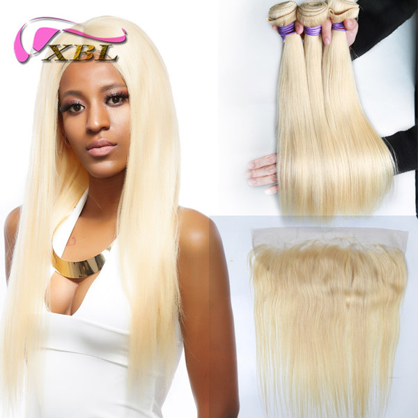 xblhair 613 blonde bundles with frontal silky straight human hair bundles wihtin ear to ear lace frontal