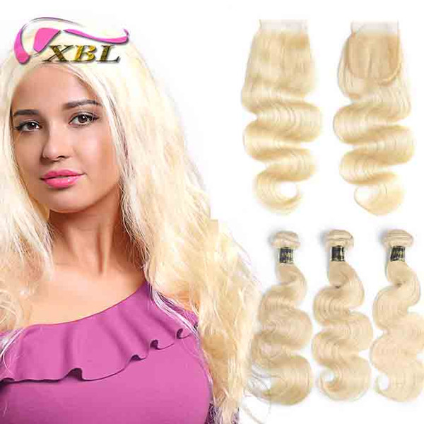 XBLHair Brazilian Body Wave 613 Blonde Human Hair 3 Bundles With Closure Non Remy Hair Extension 10-24inch Hair