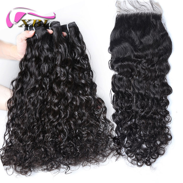 xblhair curly hair with closure 3 bundles water wave human hair bundles with top lace closure or lace frontal