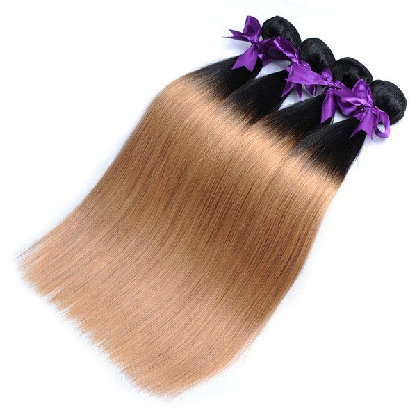 10A 1B 4 27 Straight 3Pcs Ombre Human Hair Weaving Ombre Hair Extensions 3 Tone Blonde 1B/4/27 Ombre Brazilian Virgin Hair Blonde