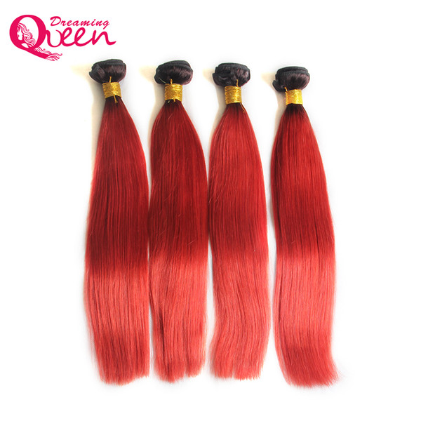 T1B Red Color Ombre Brazilian Straight Human Hair Extension Brazilian Ombre Virgin Human Hair 3 Pcs Ombre Hair Weave Extension