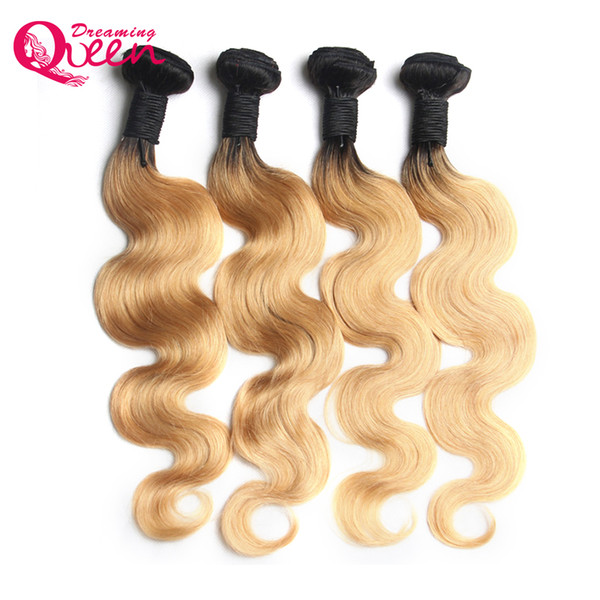 #T1B 27 Honey Blonde Ombre Color Brazilian Body Wave Hair Bundles Brazilian Virgin Human Hair Weaves 3 Pcs Ombre Hair Extensions