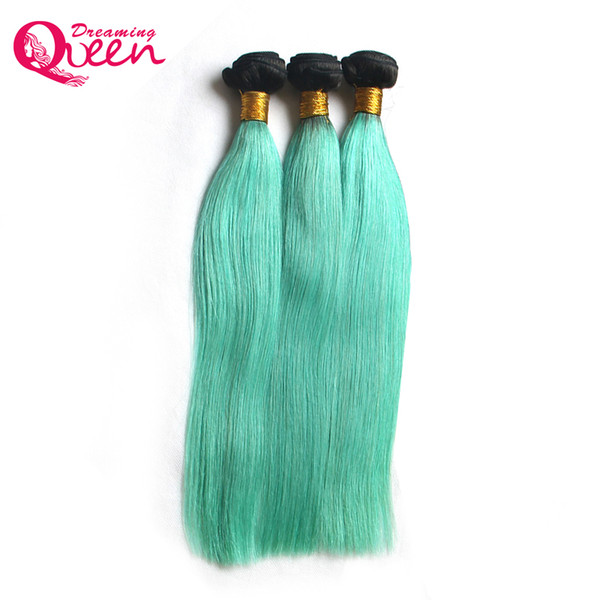 #T1B Light Green Ombre Brazilian Straight Human Hair Weaves Brazilian Virgin Human Hair Bundles 3 Pcs Ombre Hair Extension 