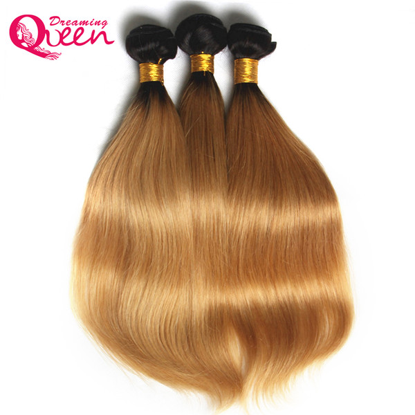 #T1B 27 Honey Blonde Ombre Color Brazilian Straight Human Hair Extensions 3 Bundles Brazilian Virgin Human Hair Ombre Human Hair Weave