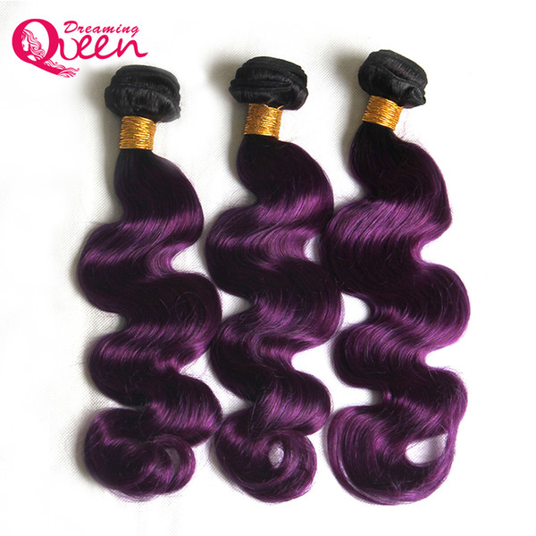 T1B Purple Color Ombre Brazilian Body Wave Human Hair Extension Brazilian Ombre Virgin Human Hair 3 Bundles T1B Purple Hair Weave