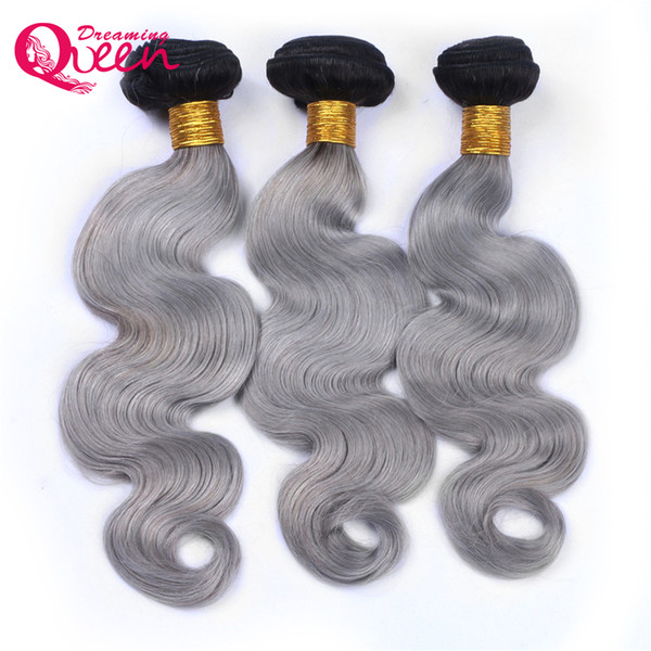 #T1B Grey Color Ombre Brazilian Body Wave Human Hair Weave T1B Gray Ombre 100% Virgin Human Hair 3 Bundles Ombre Bundles Extensions