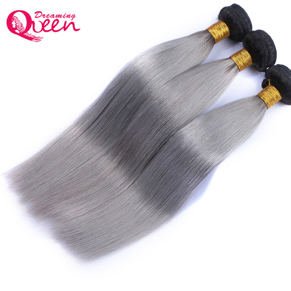 #T1B Grey Color Ombre Brazilian Straight Human Hair Extension T1B Gray Ombre Virgin Human Hair 3 Pcs Ombre Bundles Weaves 