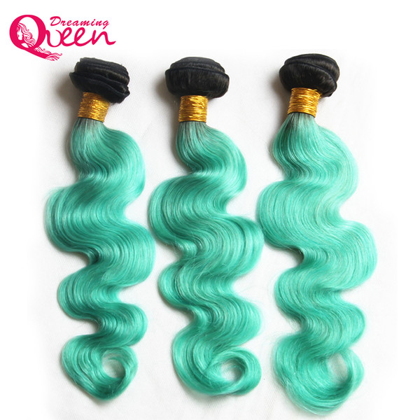 #T1B Light Green Ombre Brazilian Body Wave Human Hair Bundles Brazilian Virgin Human Ombre Hair Extensions 3 Bundles Body Wave Ombre Weave