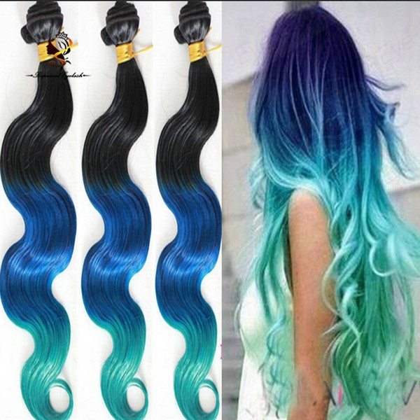 QDRapunzelHair New Arrival 3 tone color ombre hair black/blue/green Peruvian Hair Ombre Virgin Hair