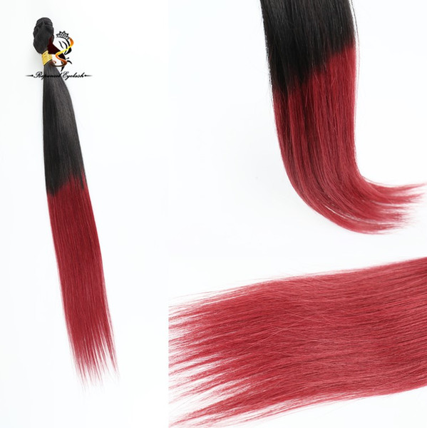 Stock Straight Ombre Hair Weaves Color 1B/99J Black brazilian burgundy two tone remy hair weaving