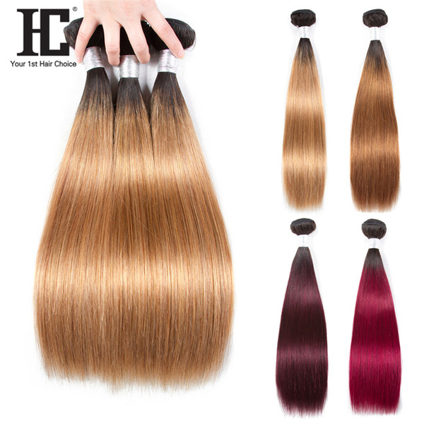 Hc Ombre Hair Product 100% Brazilian Straight Human Hair Two Tone 1B-27/30/99j/burgundy Straightr Hair Weaving 3 Bundles 