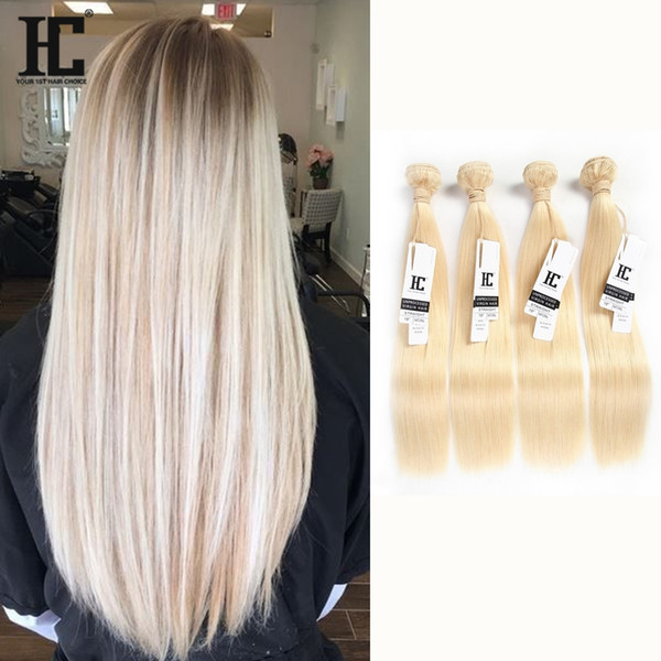 HC 613# Straight Brazilian Human Hair 4 Bundles 100% Unprocessed Human Hair Brazilian Blonde Straight Human Hair Weave Bundles Extension