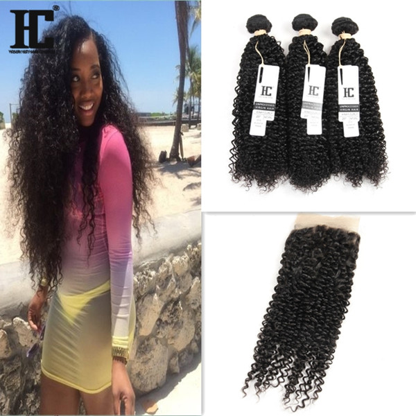 Brazilian Virgin Hair 3 Bundles kinky curly With Closure Brazilian hair With Closure Unprocessed Brazilian Curly Human Hair Weaves