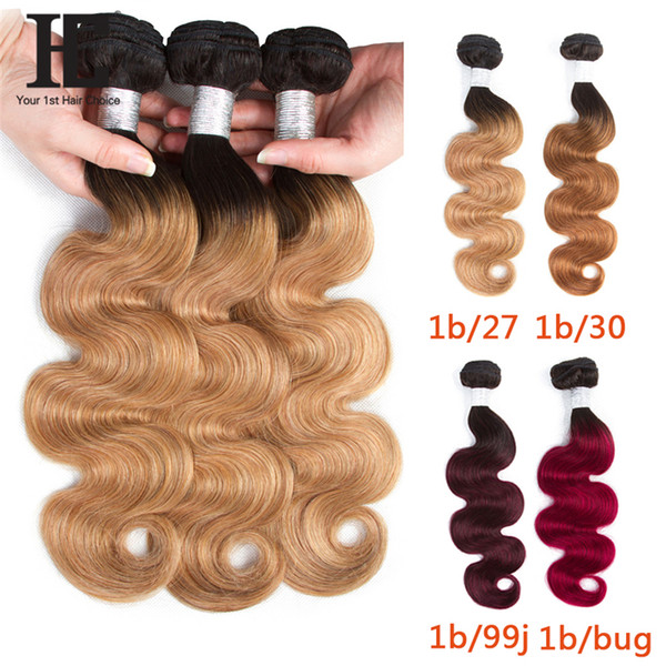 HC Ombre Brazilian Hair Bundles 1B/27 1B/30 1B/99g 1B/burgundy Remy Body Wave Weaving Human Hair Weave Bundles 3PC Extension