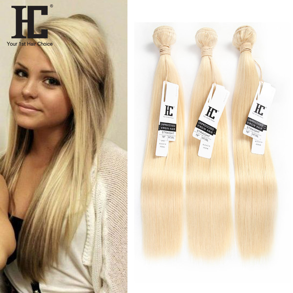 HC Hair Brazilian Straight Human Hair 3 Bundles Unprocessed Straight Human Hair Extension 613# Brazilian Blonde Straight Human Weave Bundles