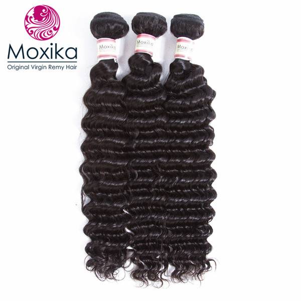 Moxika Peruvian Deep Wave Virgin Hair 3 pcs/lot Remy Human Hair Weave Bundles Deep Wave 100g/piece