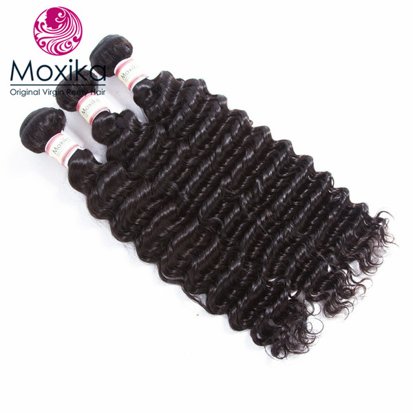 Moxika Deep Wave Brazilian Hair Weave 3 Bundles 100% Human Remy Hair 8-28 Inches 100g/piece 