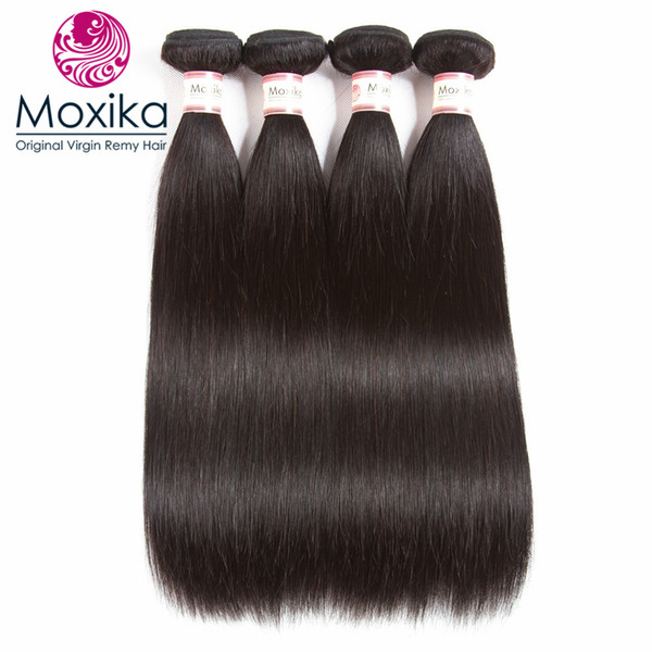 Moxika 4 Bundles Brazilian Straight Hair Extensions 100g/piece 100% Remy Human Hair Weave Bundles Natural Color