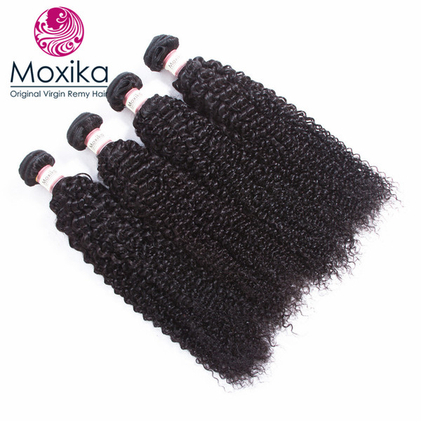 Moxika Peruvian Kinky Curly Virgin Hair 4 Bundles Natural Color Remy Human Hair Weave Bundles 