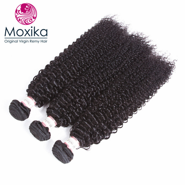 Moxika Unprocessed Virgin Malaysian Curly Hair 3 Bundles Natural Color Human Remy Hair Kinky Curly 