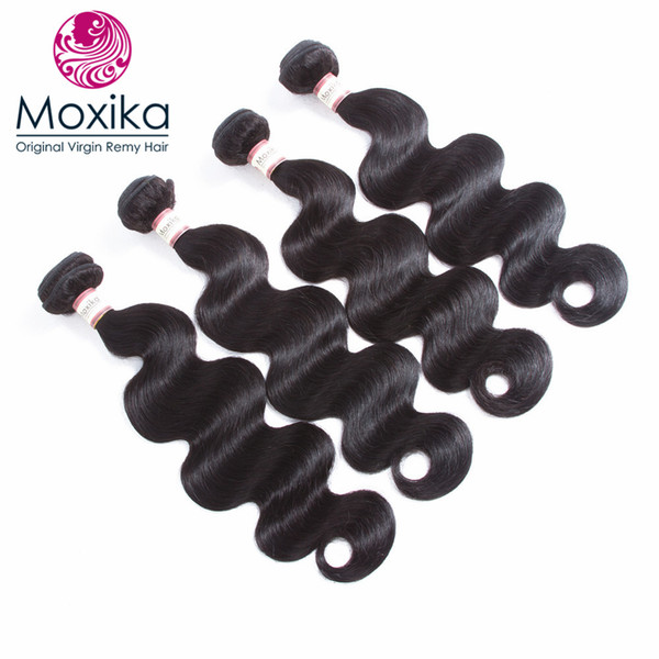 Moxika Body Wave Peruvian Hair Weave Bundles 4 pieces Natural Black Color 100% Human Remy Hair Extensions