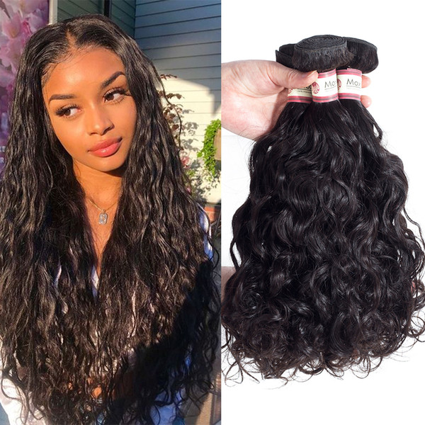 Moxika 3 Bundles Water Wave Peruvian Virgin Hair 8-28 Inches Human Virgin Hair Weave Natural Wave