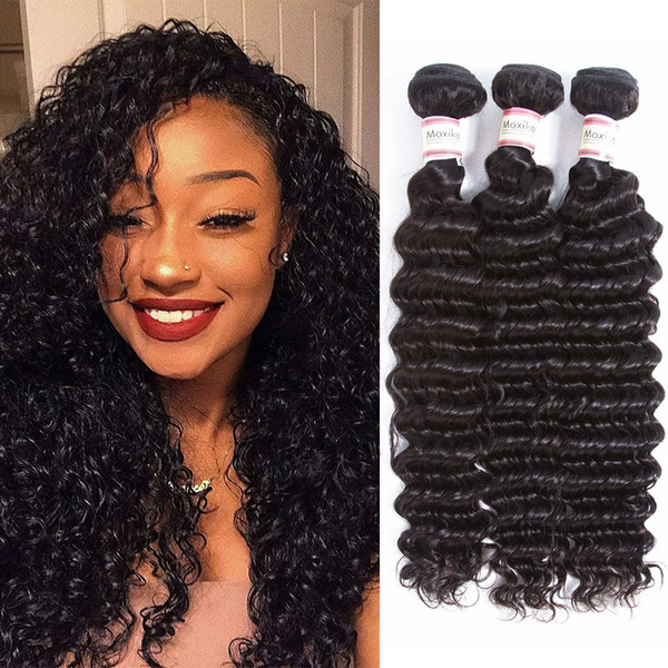 Moxika Malaysian Deep Wave Virgin Hair Weave 3 Bundles 8-28 Inches Natural Color Human Remy Hair Extensions