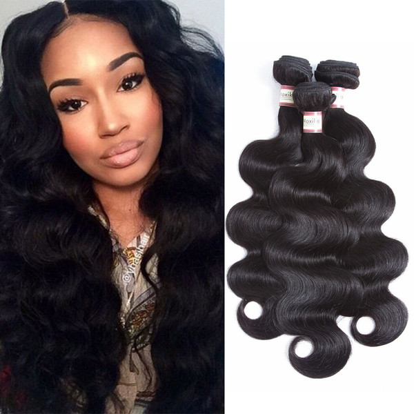 Moxika Brazilian Body Wave Virgin Hair Weave Bundles 3 pcs/lot 100% Human Remy Hair Extensions Natural Color