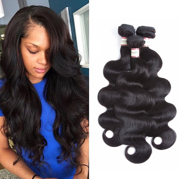 Moxika 3 Bundles Body Wave Peruvian Virgin Hair Extensions Natural Color Unprocessed Human Virgin Hair Weave Bundles