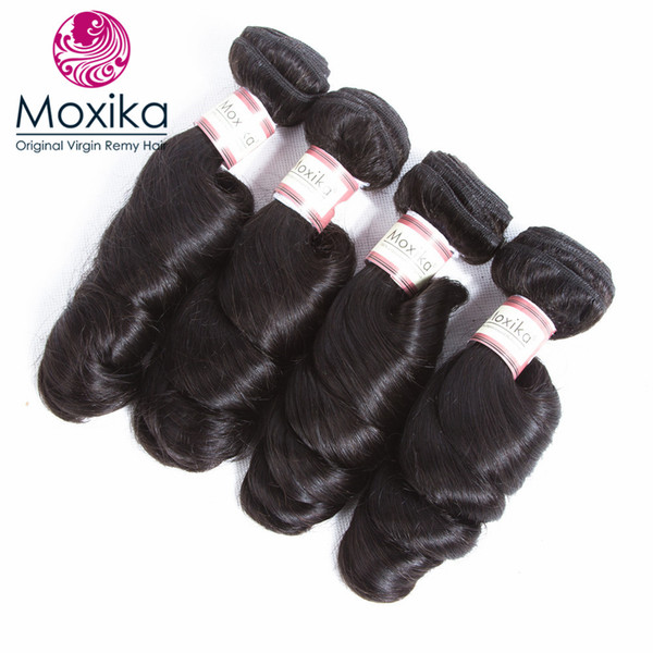 Moxika Unprocessed 4 Bundles Malaysian Loose Wave Virgin Hair Natural Color Remy Human Hair Weave Bundles 8-28