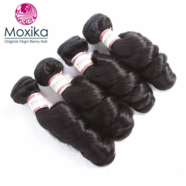 Moxika Loose Wave Peruvian Virgin Hair Weave 4 Bundles Unprocessed Human Loose Wave Virgin Hair 8-28 Inches Natural Color