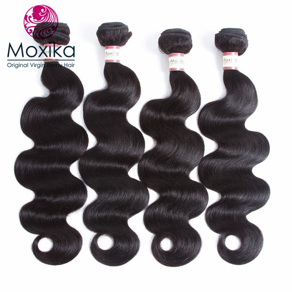 Moxika 4 Bundles Body Wave Brazilian Virgin Hair Natural Color 100% Unprocessed Human Remy Hair Weave Bundles