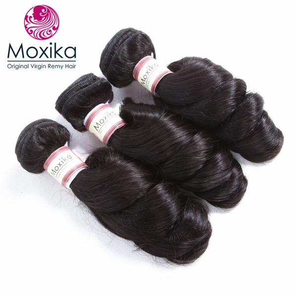 Moxika 3 Bundles Loose Wave Peruvian Virgin Hair Unprocessed Remy Human Hair Weave Loose Wave Natural Black Color