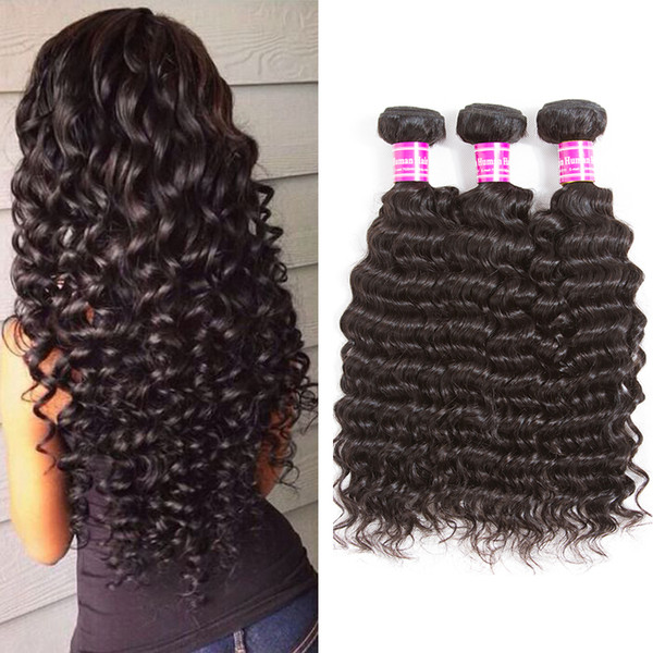 Brazilian Deep Wave Virgin Human Hair Weaves Unprocessed Peruvian Wet and Wavy Hair Extensions Malaysian Indian Natural Black Deep Wave Hair