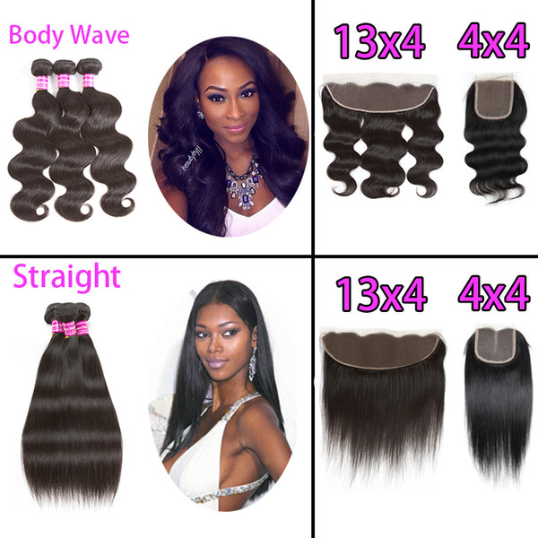 Brazilian Body Wave Virgin Human Hair Weaves with Closure Straight Bundles Peruvian Malaysian Indian 13x4,4x4 Closure Unprocessed 8A Hair