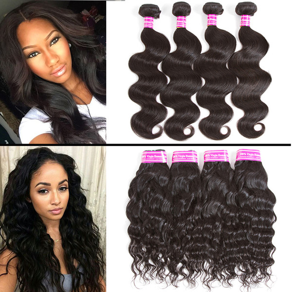 Brazilian Virgin Hair 8A Body Wave Weaves Unprocessed Water Wave Human Hair Bundles Indian Malaysian Peruvian Hair Extensions Natural Black