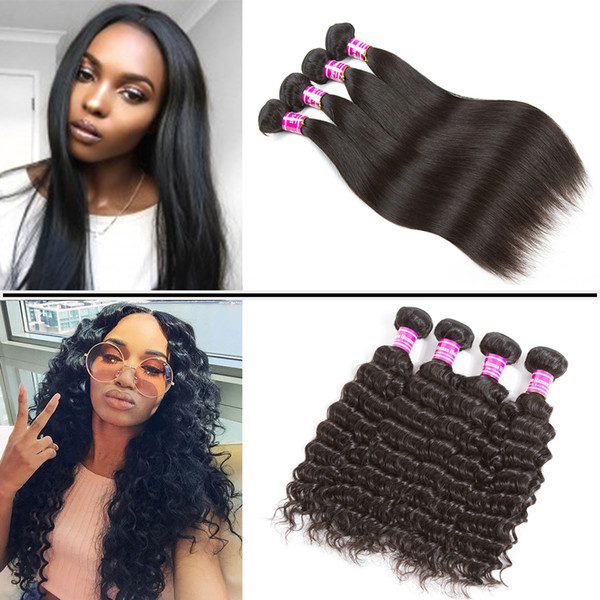 8A Deep Wave Virgin Hair Brazilian Straight Human Hair Bundles Unrpocessed Brazilian Deep Wave Wet and Wavy Hair Extensions Straight Weaves