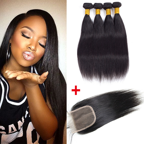 B2B Wholesale Remy Human Hair Extensions 4 bundles with Closure Brazilian Straight Virgin Hair Bundle Daily Deals Peruvian Malaysian Indian