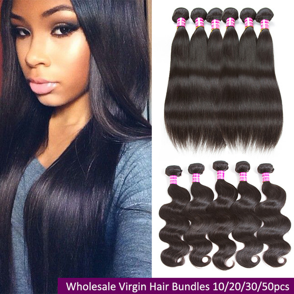 Peruvian Virgin Straight Human Hair Weave Bundles Body Wave Hair Weaves 8A and 10A Unprocessed Natural Black Color 10/20/30/50pcs Wholesale