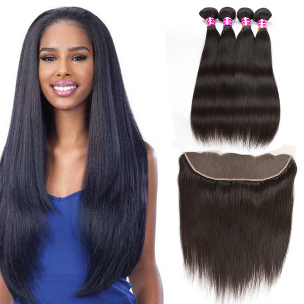 Peruvian Straight Virgin Hair Bundles 4pcs Human Hair Bundle Lace Closure Frontal Bundles Unprocessed Hair Extensions Double weft hot sale