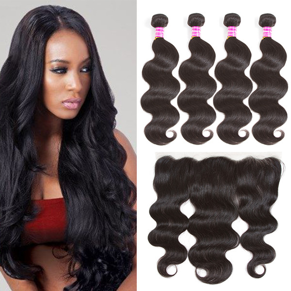 Peruvian Body Wave Human Hair Bundle Lace Frontal 4 bundles Malaysian Brazilian Virgin Hair Weave Bundles Wet and Wavy Hair Extensions