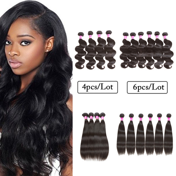 Hot Sale Malaysian Peruvian Virgin Human Hair Wefts Body Wave Straight 4 Bundle OR 6 Bundle Cheap Human Hair Extension