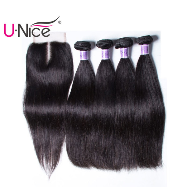 UNice Hair Kysiss Virgin Series Peruvian Straight Hair 4 Bundles With Lace Closure Brazilian Human Hair Extensions Bundles With Closure Bulk