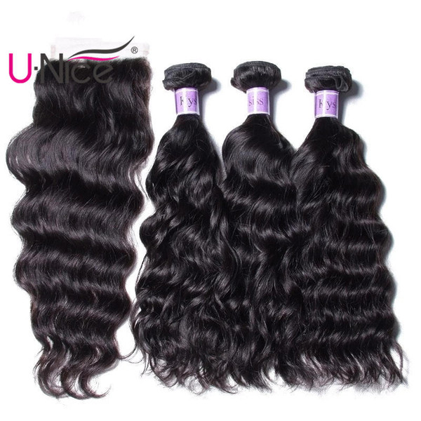 UNice Hair Kysiss Virgin Series Peruvian Natural Wave 3 Bundles With Lace Closure Human Hair Extensions Weave Bundles With Closure Wholesale